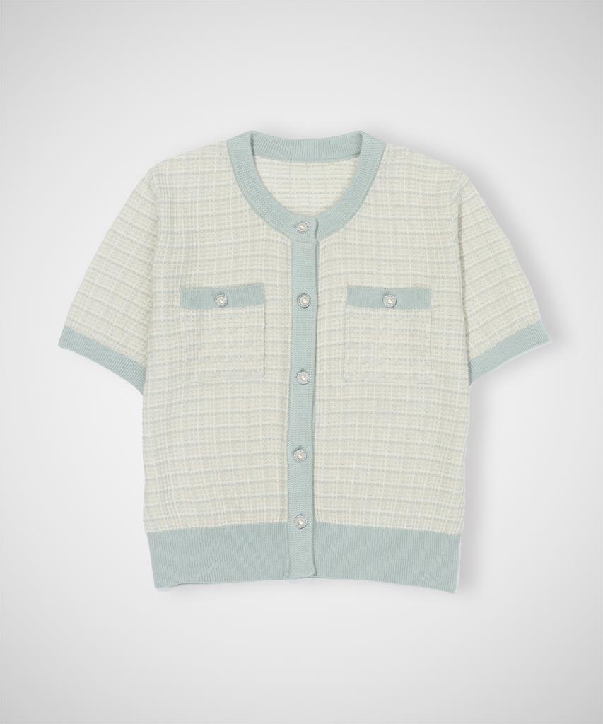 210EDIT Campore Tweed Short Sleeve Knit Cardigan_Ze2Sw664_Lmt