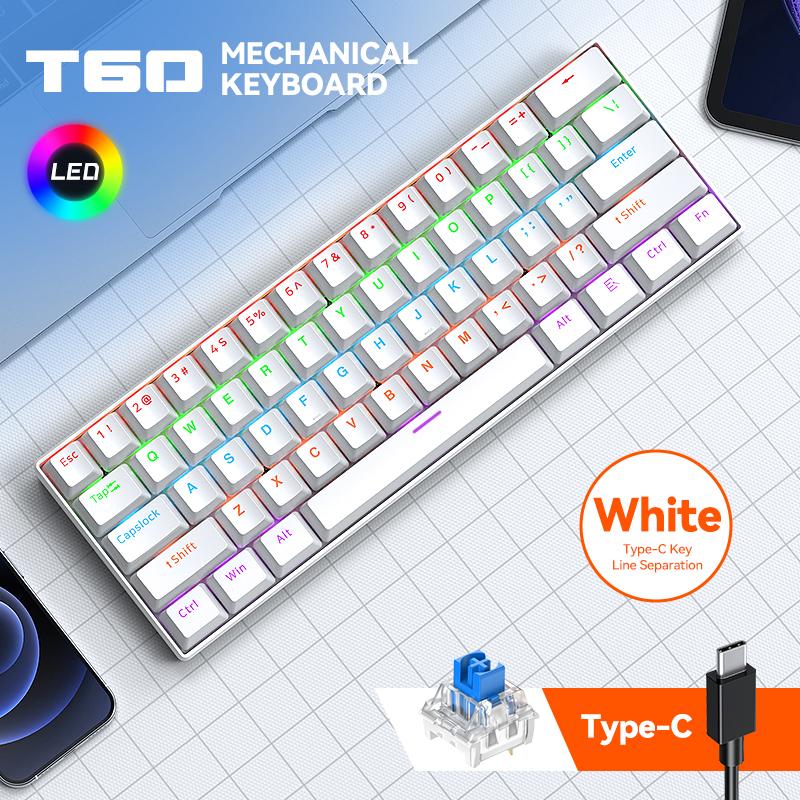 T-WOLF Mechanical Keyboard 61 Keys Gaming Keybaord Wired Full Key Hot-Swappable PC Mechanical Keyboard Computer Accessories