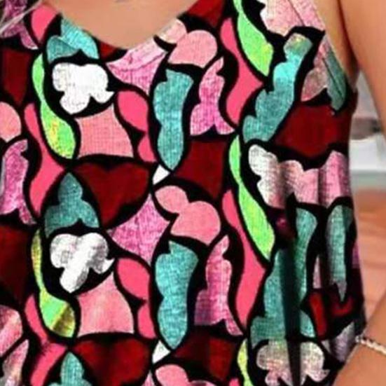 Αμάνικο Γυναικείο Crop Top Γιλέκο Παραλίας με Τυπωτό V Λαιμό και Λεπτές Τιράντες