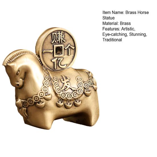 Kleine Messing-Pferdestatue Chinesisches Tierkreiszeichen Pferd Figur 2026 Jahr des Pferdes Tischmaskottchen Ornament Feng Shui Glückstier Handwerk für Heim- Bürodekoration