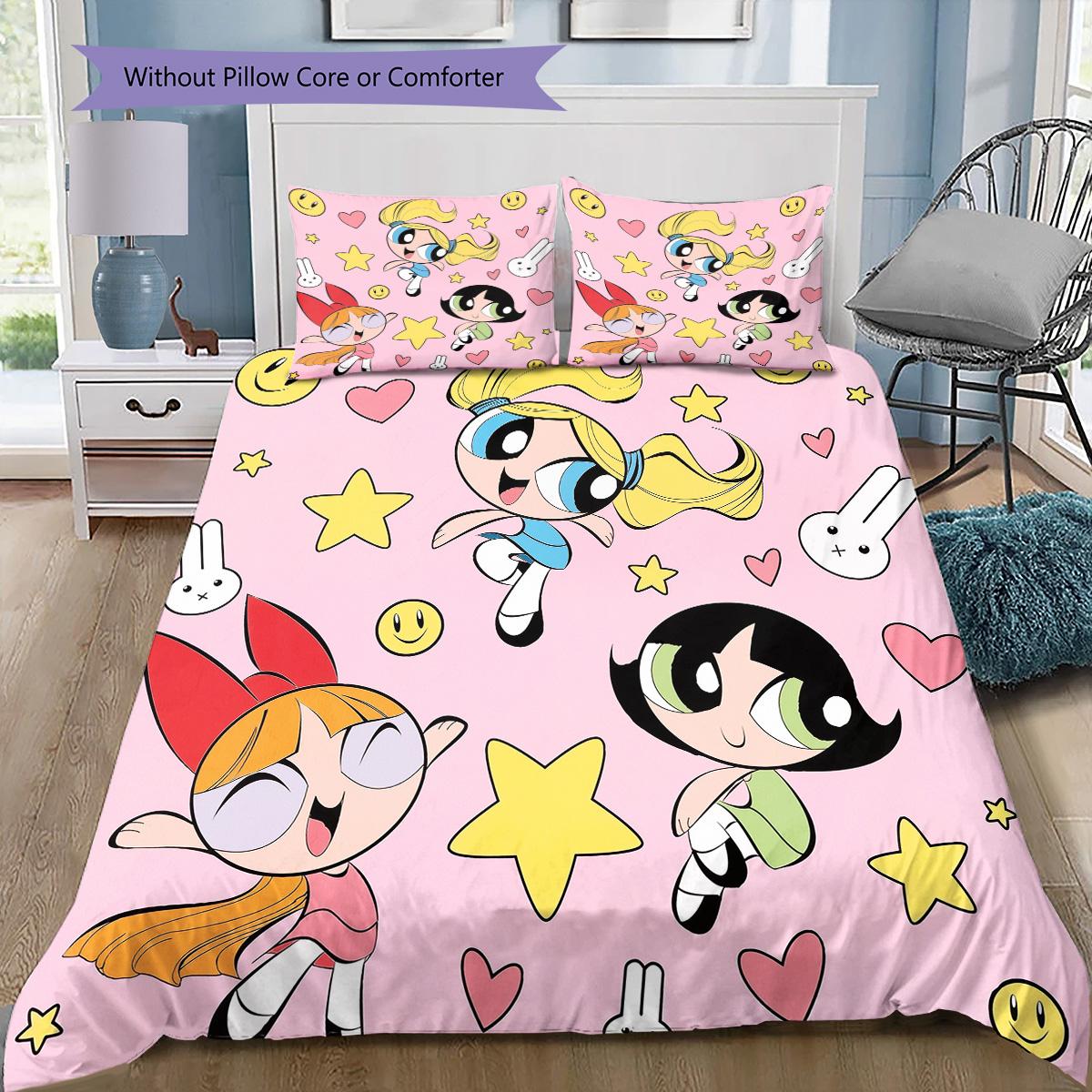 

Pink Powerpuff Girls Bedding Set, 1 Duvet Cover & 2 Pillowcases, Sweet Home Style, Ideal Gift for Fans 135x200cm