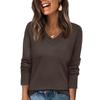 Women's Fashionable Casual V Neck Solid Color Long Sleeve Top