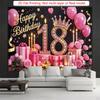 2D Elegant Black Pink 18th Happy Birthday Photography Backdrop with Gift Boxes