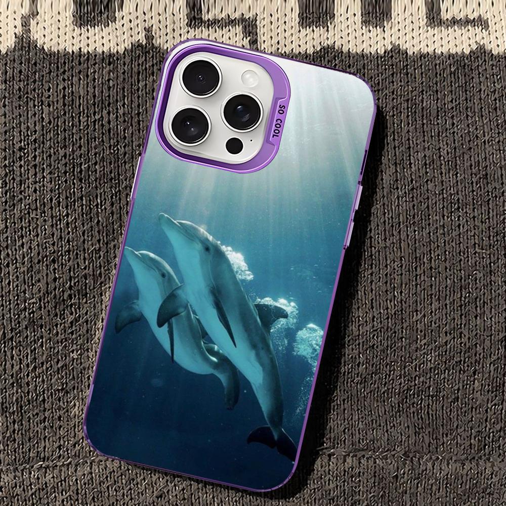 Ocean Animal Cute Dolphin Phone Case For iPhone 16 15 14 13 12 11 Pro Max X XR XSMAX 8 7 Plus Matte Shockproof Back Cover