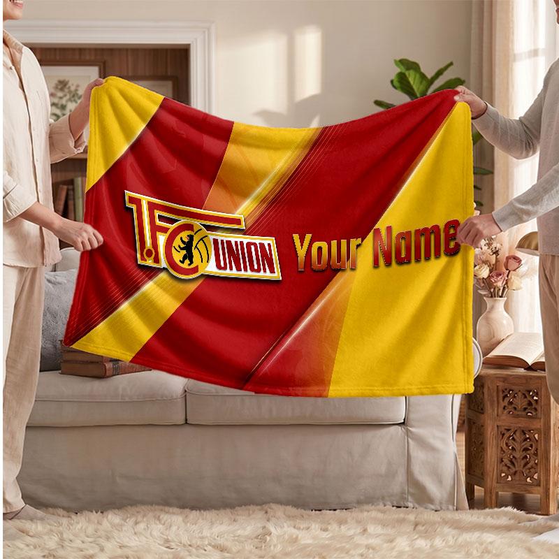 Union Berlin Personalisierte Fleecedecke Mit Fußballlogo, Individueller Name Text Weich Warm Home Überwurfdecke