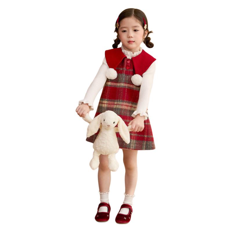 LUSON Girls  Plaid Wool Blend Princess Vest Dress 110
