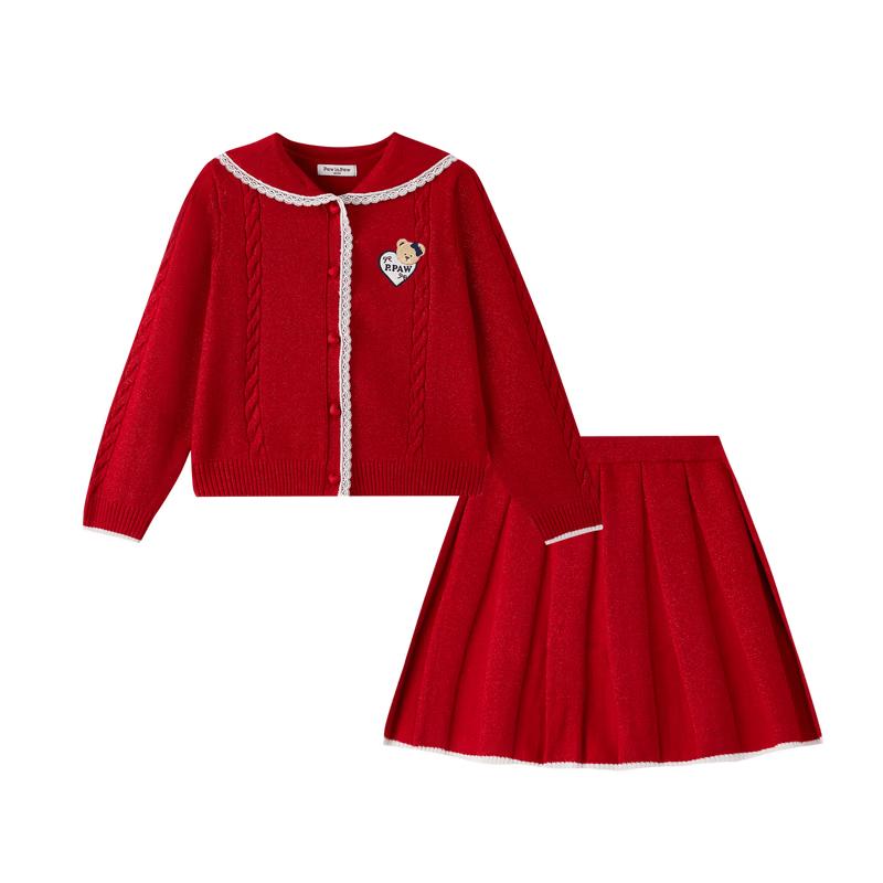 PawinPaw Girls' Cartoon Bear Cardigan & Skirt Set
