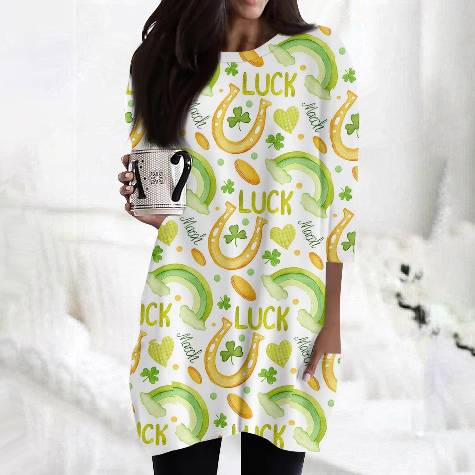 

Женские повседневные рубашки с рукавом 3/4, модные туники с принтом Святого Патрика и карманами XL жёлтый