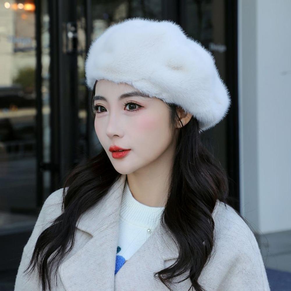 New Beret Women's Mink Hair Hat Pumpkin Foreign Style Fashion Thickened Versatile Octagonal Hat Winter Warm Hat