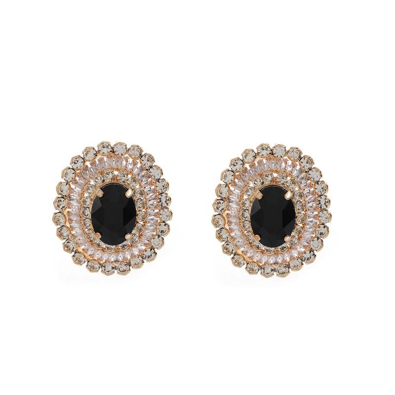 Geometric Zircon Stud Earrings Women Black Gold Green Red Minimalist Vintage Chic Fashion Jewelry