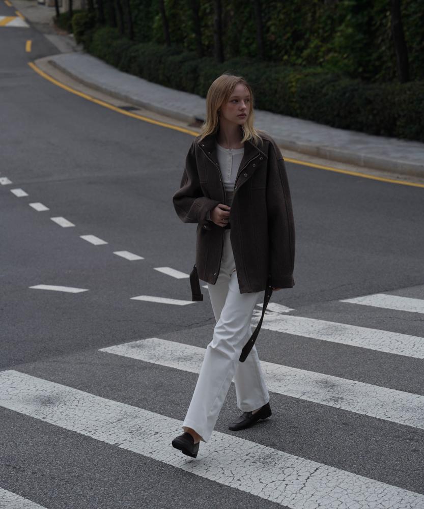 Deheve Belted Wool Half Jacket [Brown]