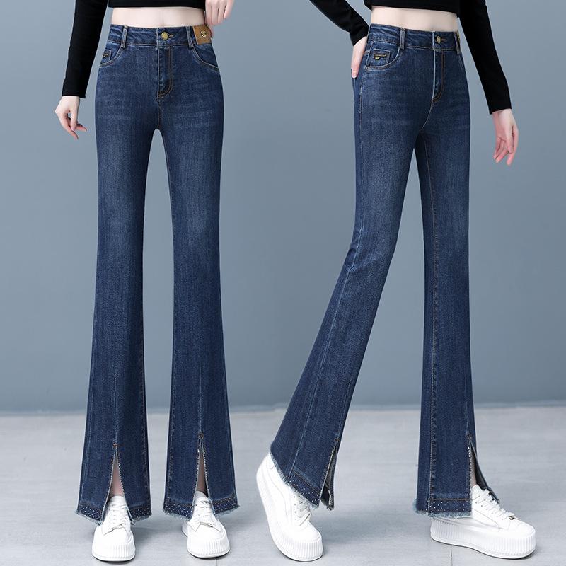 

Women s Spring 2024 Micro Flare Jeans with Front Slit - Slightly Stretchy & Washed S синий