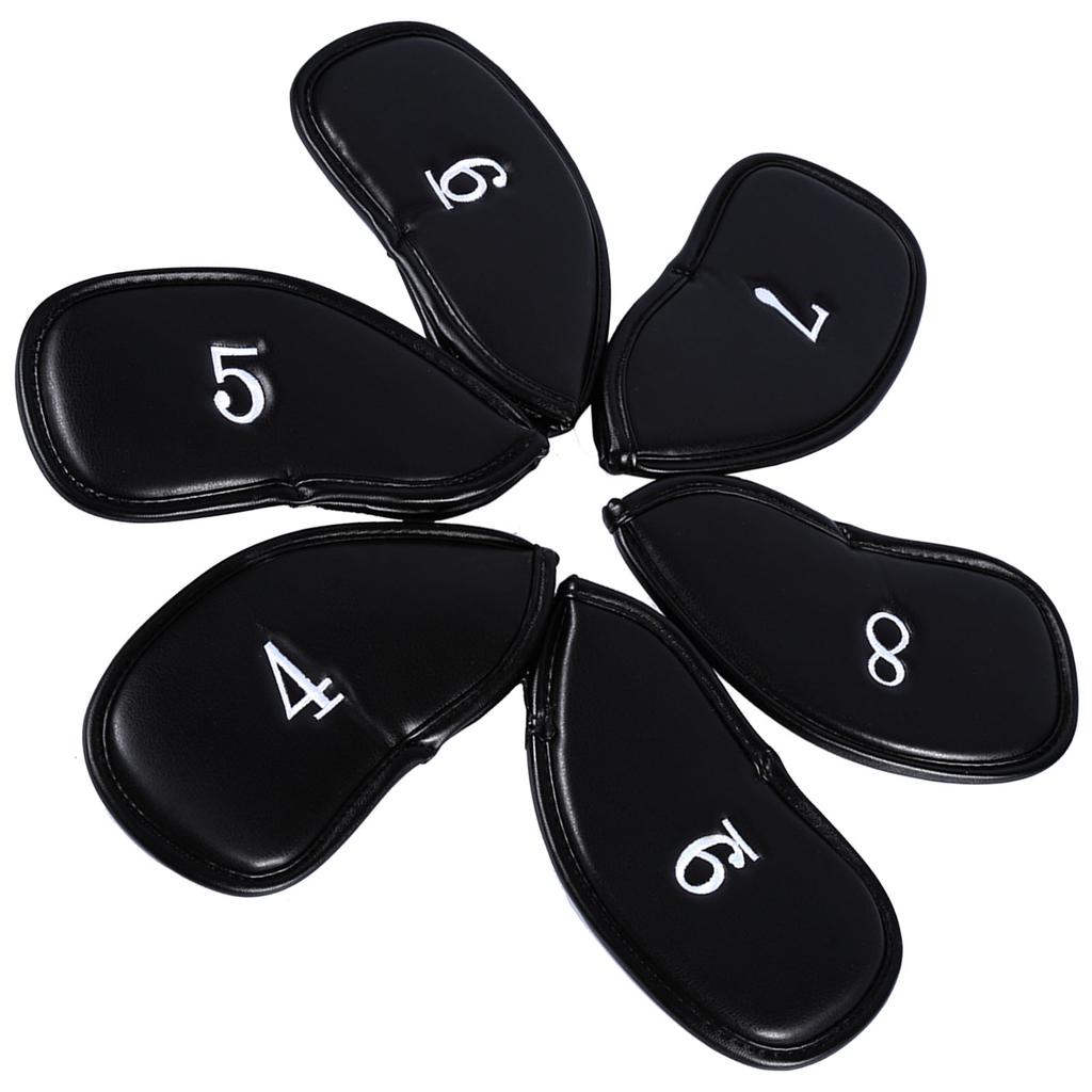 12pcs PU Leather Black Golf Club Head Cover Iron Head Cover Protector Set
