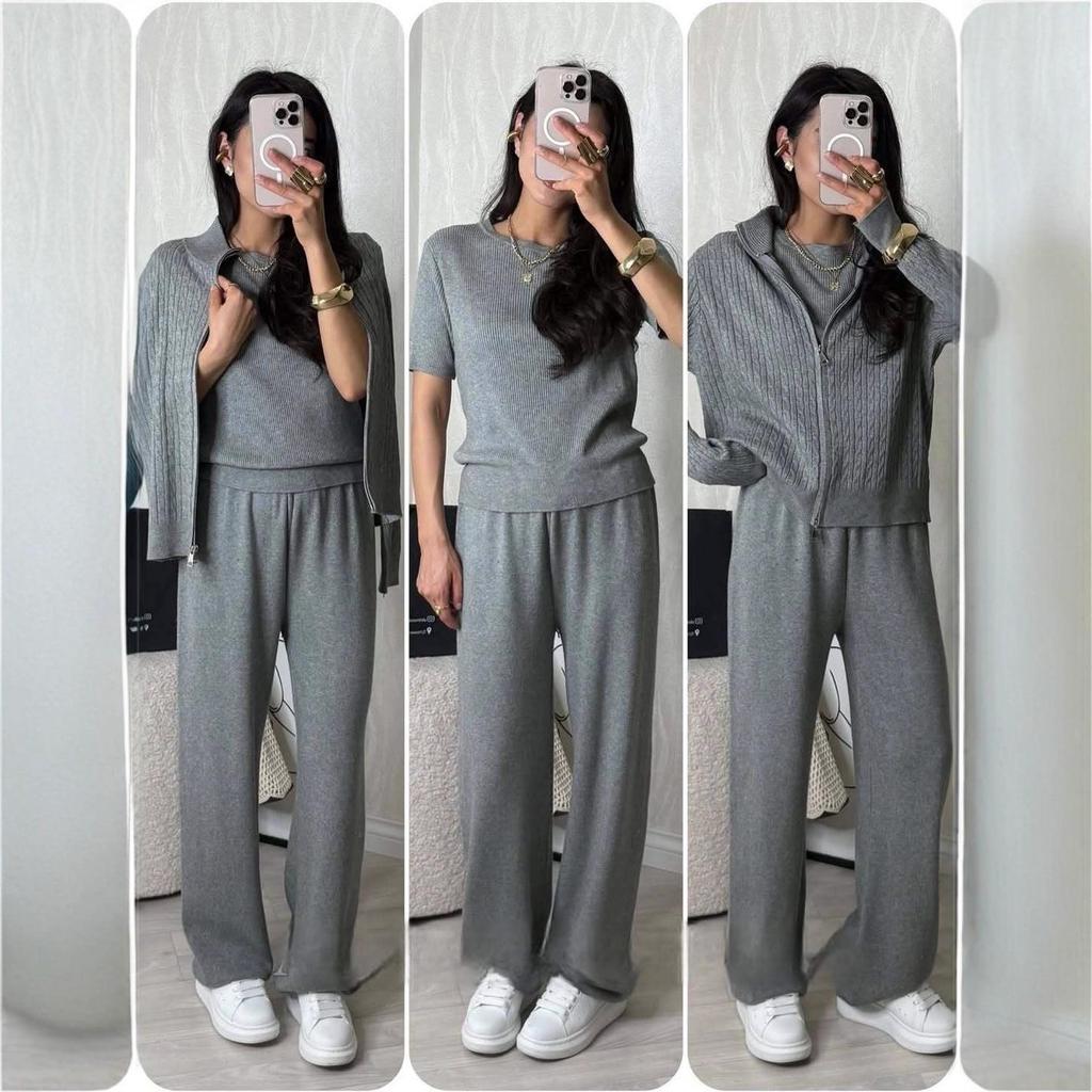 2025 Autumn Women's Fashion: Hooded Sweatshirt, Casual Wide-Leg Pants, Cardigan Sweater Coat