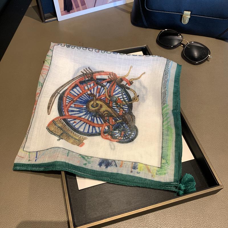 Premium herringbone silk cotton silk scarf scarf women's spring and autumn versatile decorative scarf shawl fashion printed small square scarf