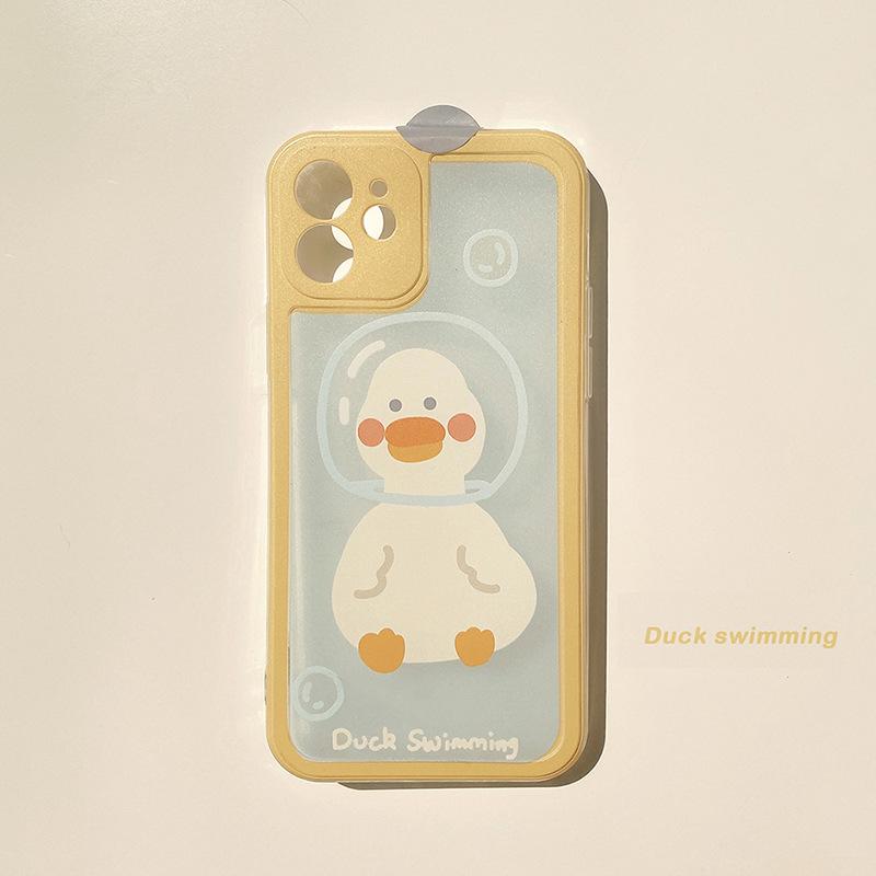 Cute Cartoon Duck IPhone 16 ProMAX Mobile Phone Case 13 Apple 14 Suitable for 12 All Inclusive 15 Transparent 11 Soft Cover