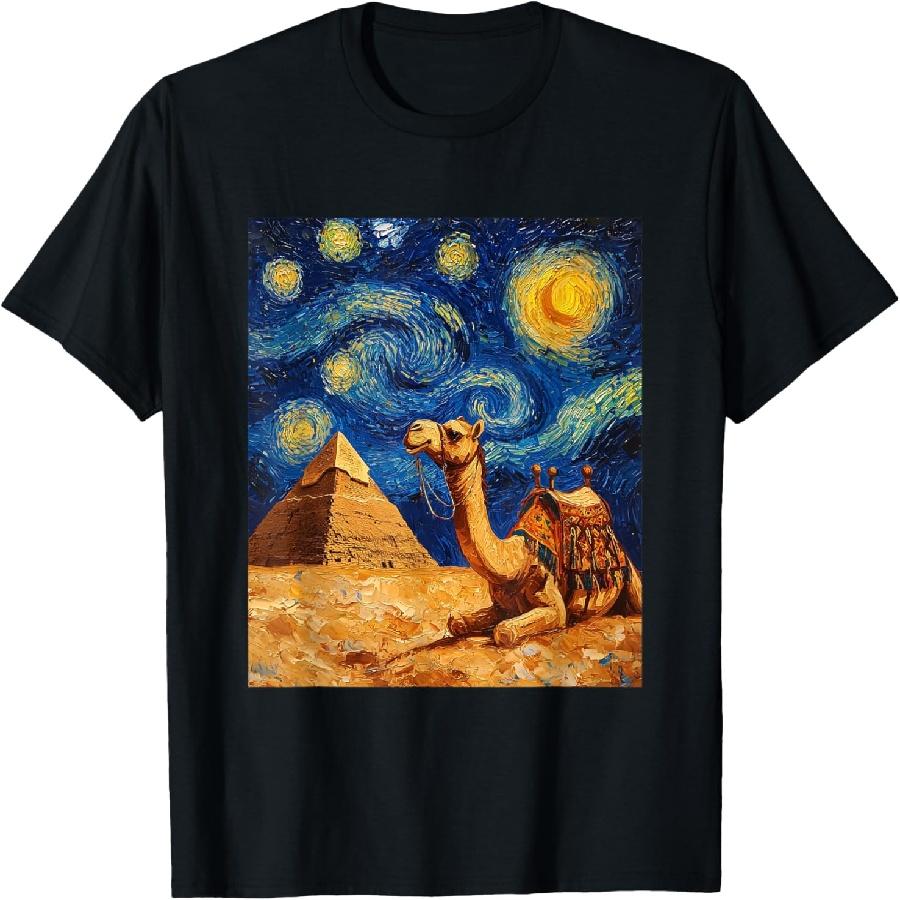 Camel Pyramid Egyptian Egypt - Van Gogh Style - Starry Night T-Shirt S