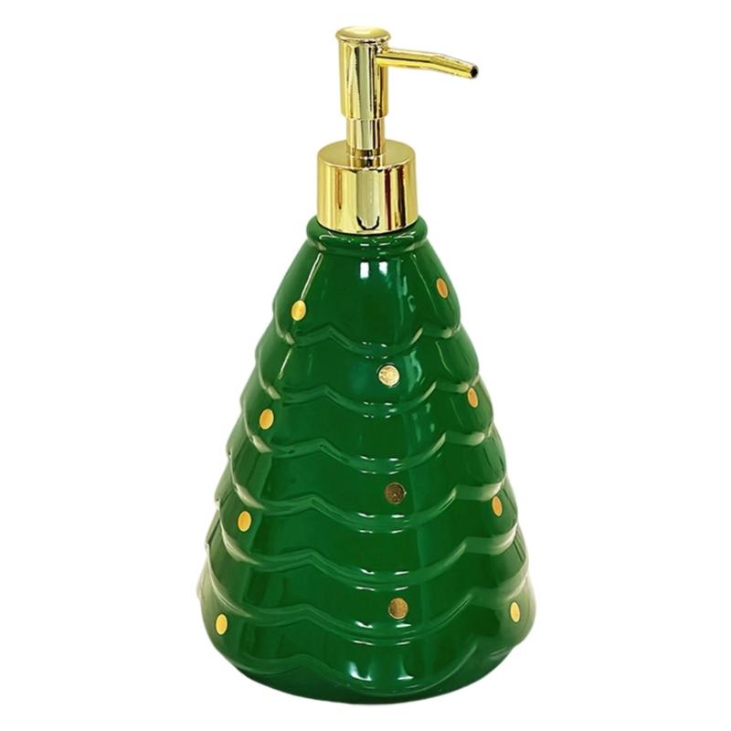 Festive Ceramic Pump Bottle Refillable Dispenser For Shampoo Body Wash Storage Christmas Themed Bathroom Accessory