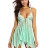 European and American deep V-shaped mesh pajamas front opening asymmetrical hem suspenders pajamas fun women's home underwear