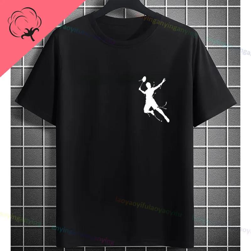 Unisexs Casual Crew Neck Tshirt With Geometric Badminton Players Print Fashion Shortsleev Cotton Tshirt Allseason Sportswear