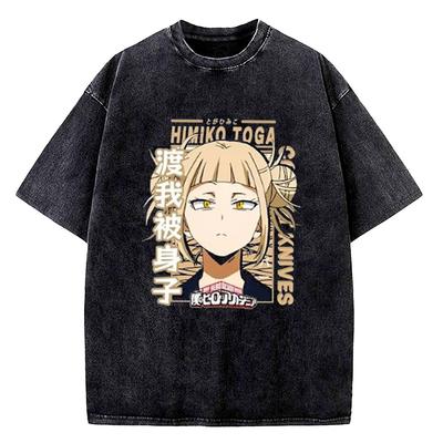 High Quality Unisex Bakugo Katsuki T-Shirt Vintage Washed My Hero Academia Graphic Anime Top 100% Cotton T Shirt Men