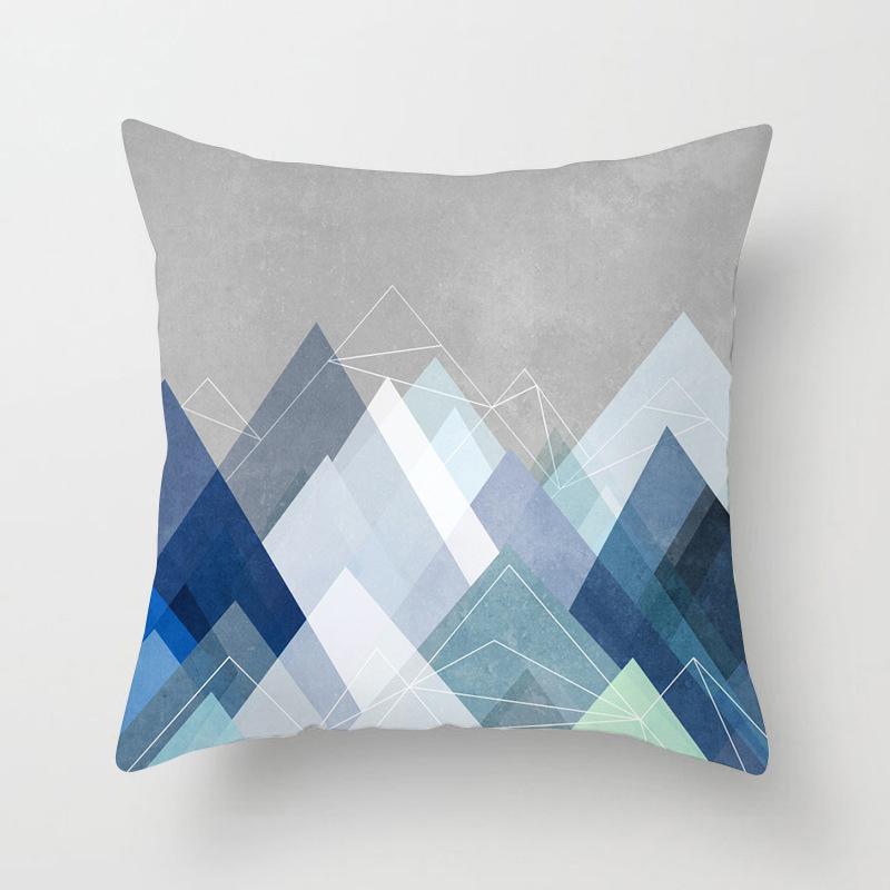 Geometric Cushion Cover Blue Abstract Print Polyester Pillowcase Geometric Art Pillowcase Square Home Decor