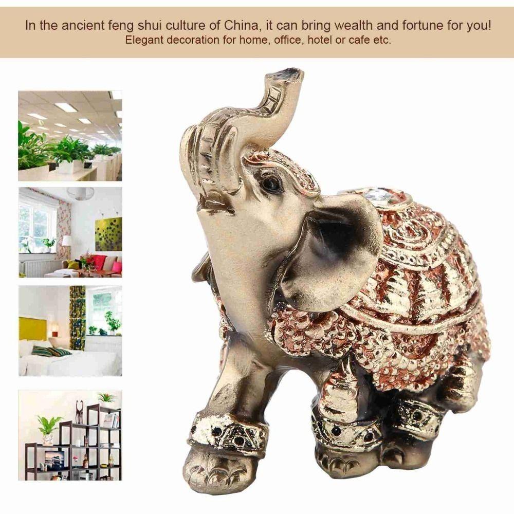 Resin Golden Elephant Figurine Gold Lucky Elephant Decoration  Reception Decoration