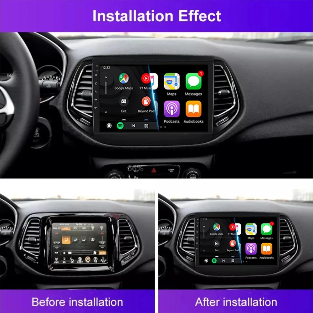 Android 14 Carplay Auto WIFI+4G For Jeep Compass 2017 2018 2019 Car Radio GPS Stereo Multimedia Video Player 2din Head Unit DSP