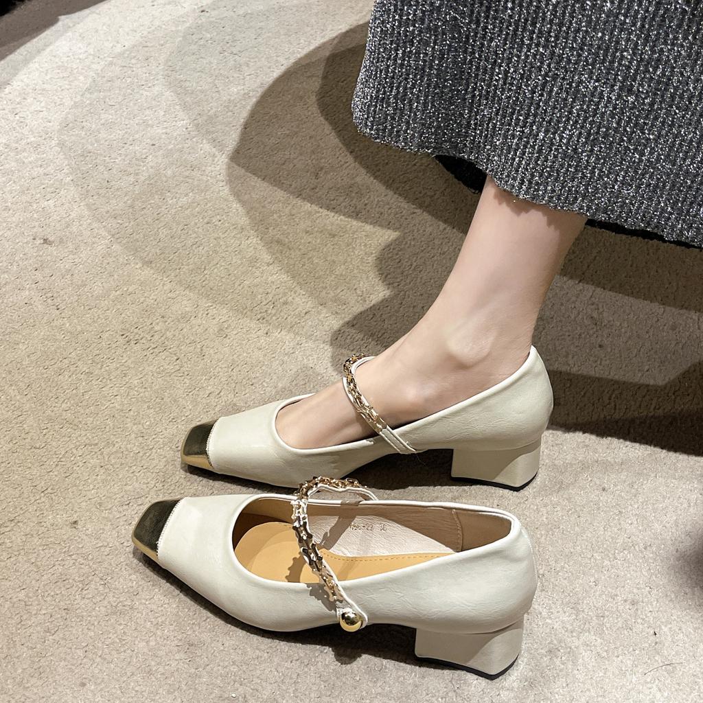 French Thick Heel Square Head Shallow Mouth Mary Jane Single Shoes Women's 2025 New Spring and Autumn Season Small Fragrant Temperament Evening Shoes