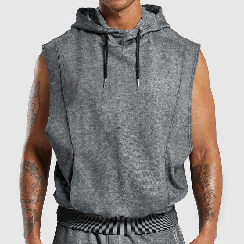 2024 TEMU Men s Distressed Floral Sleeveless Hooded Top - European & American Street Style Trendy Fashion. L серый