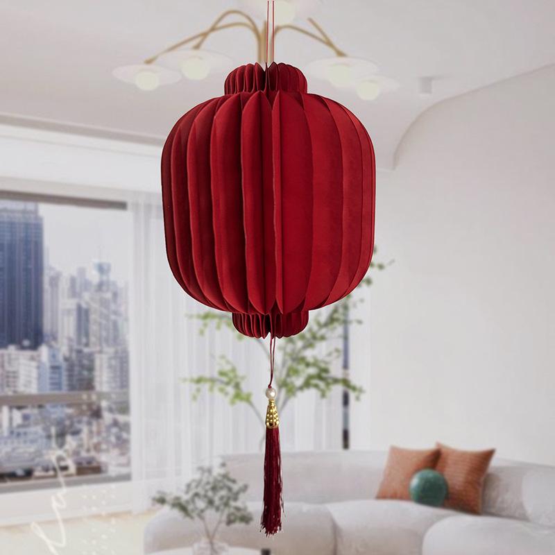 Röd filt Vintermelon Origami Ljuslykta Dekoration för Bröllop & Nyår