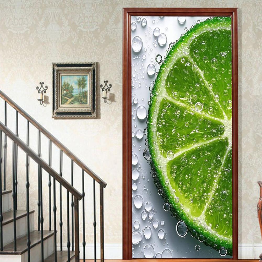 Fruit Lemon Door Stickers 3D Removable Vinilos Para Puertas Adhesive Wallpaper Art Murals for Doors Bibliotheque Modern Home Decor