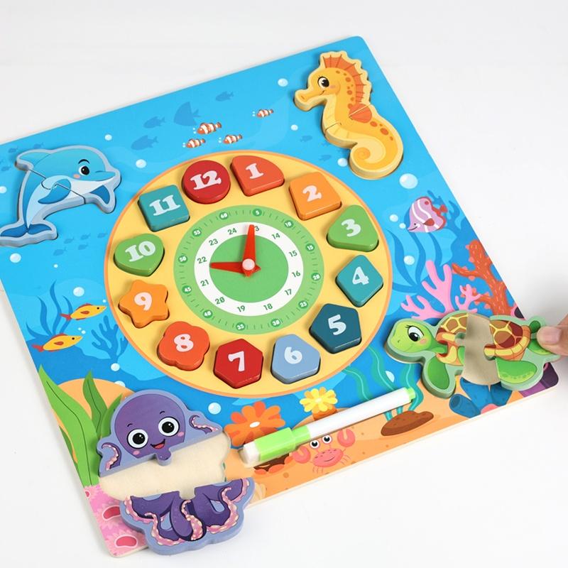 Montessori Toys Wooden Creative 3D Puzzle Building Block Tangram Jigsaw Early Education Kids Cognition Time Learning Teaching