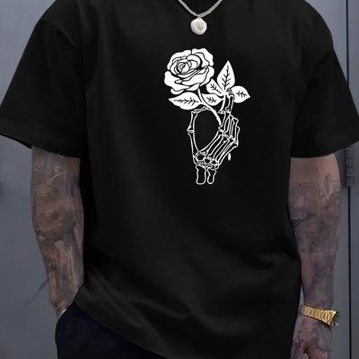 XXS-6XL Plus Size Men's T-shirt Summer Casual Loose Letter Flower Pattern Round Neck Short Sleeved Men's T-shirt Tops Clothing