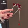 New Chinese Style Rose U Shape Hairpin Women Hanfu Cheongsam Tassel Ancient Style Hair Accessories