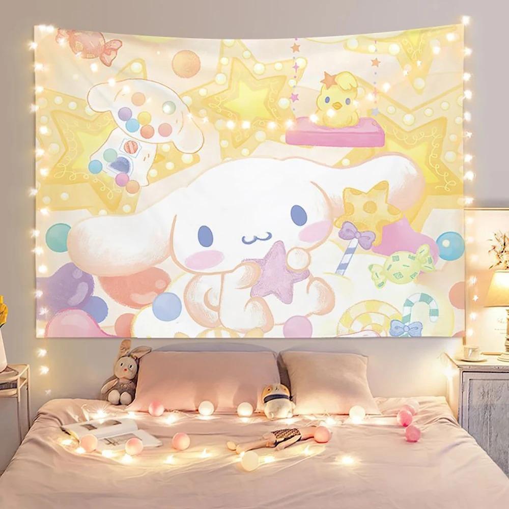Sanrio Cinnamoroll Kawaii Decorative Tapestry Cartoon Aesthetics Decoration Perfect Mural Dormitory Home Decoration 74x94cm(29x37in)