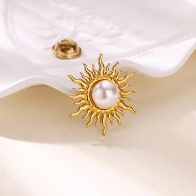 Retro Sonnenblume Perleninlay Vergoldeter Titanstahl Sonne Mittelalterlicher Leichter Luxus Brosche Kleidung Accessoires