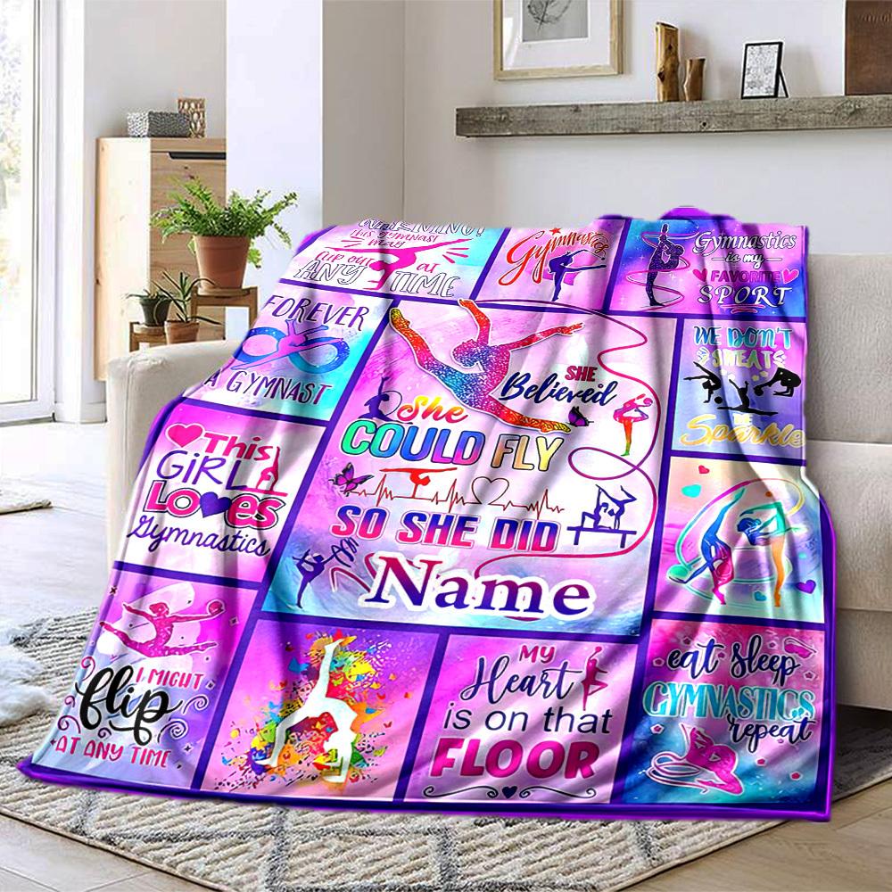Gymnastics Home Customize Your Name Blankets Comfortable Soft Lightweight Multiseasonal Blanket For Picnics Sofas Offices Beds Living Rooms Perfect