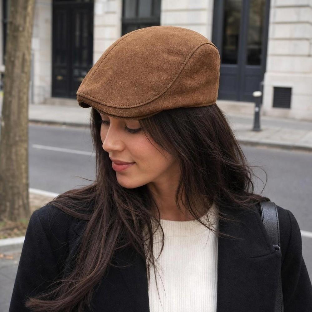 Solid Color Winter Forward Hat Warm Retro Flat Cap Unisex Suede Newsboy Cap Daily