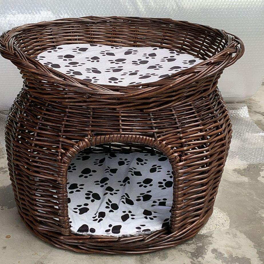 Medium Woven Rattan Pet House: Enclosed, Double-Layer, Washable, All-Season Cooling Mat for Dogs and Cats
