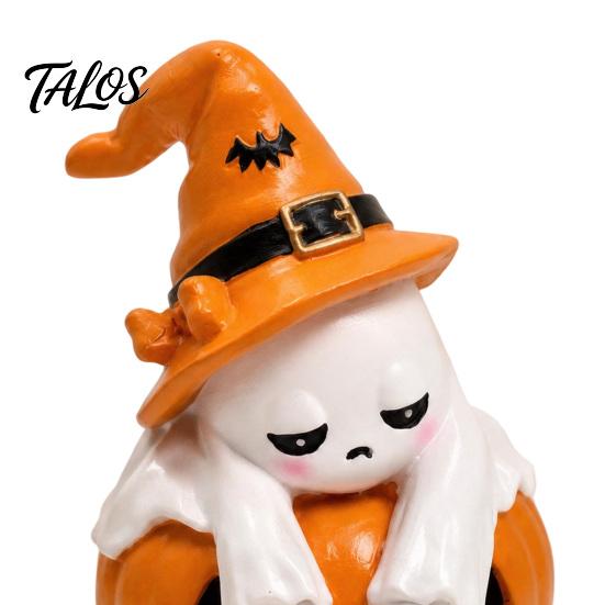 Funny Melancholy Ghost Gift Pumpkin Figurine, Cute Sad Leaning on Desk Figurine for Entryway Decor, Spooky Halloween Decoration Home Table Shelf