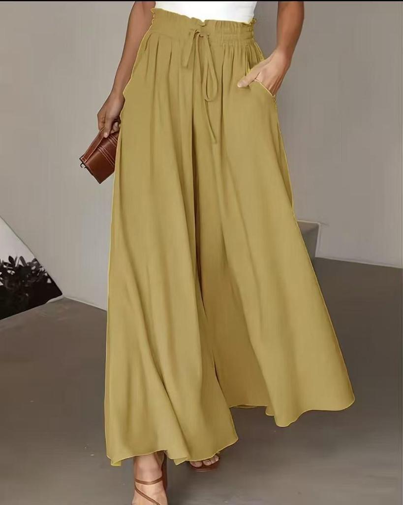 2026 Sommer Europäische & Amerikanische High-Waist Weitbeinige Kordelzug Rockhose - Damen Einfarbig Lässig