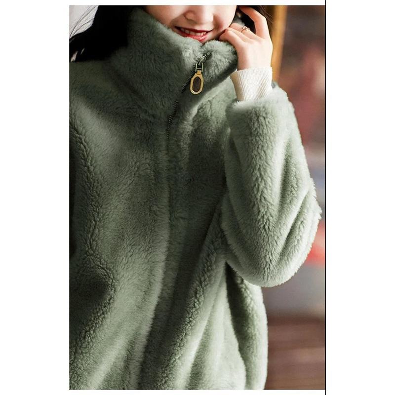 Women's Coat Stand Collar Zipper Warm Jacket Casual Winter Wear