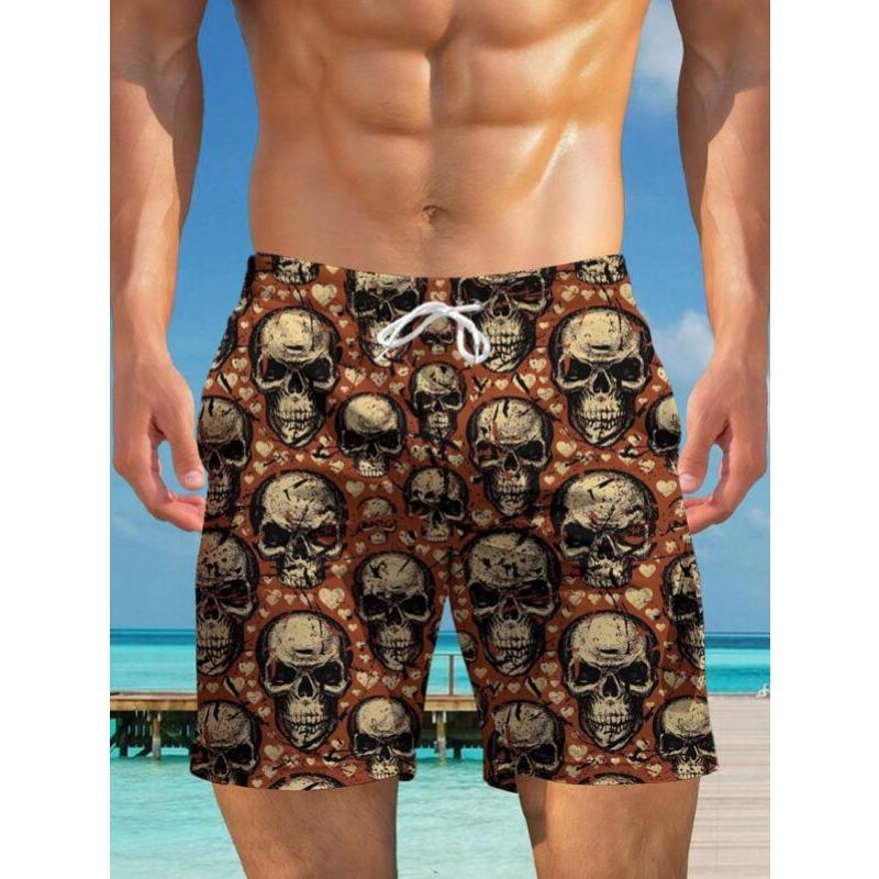 Summer 3D Skeleton Pattern Print Shorts Fashionable Casual Beach Men's Shorts