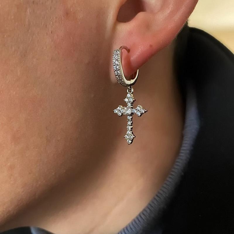Diamantové náušnice křížek Klučičí náušnice Hip Hop Jednoduché Univerzální Street Trendy Pánské náušnice Náušnice Generace