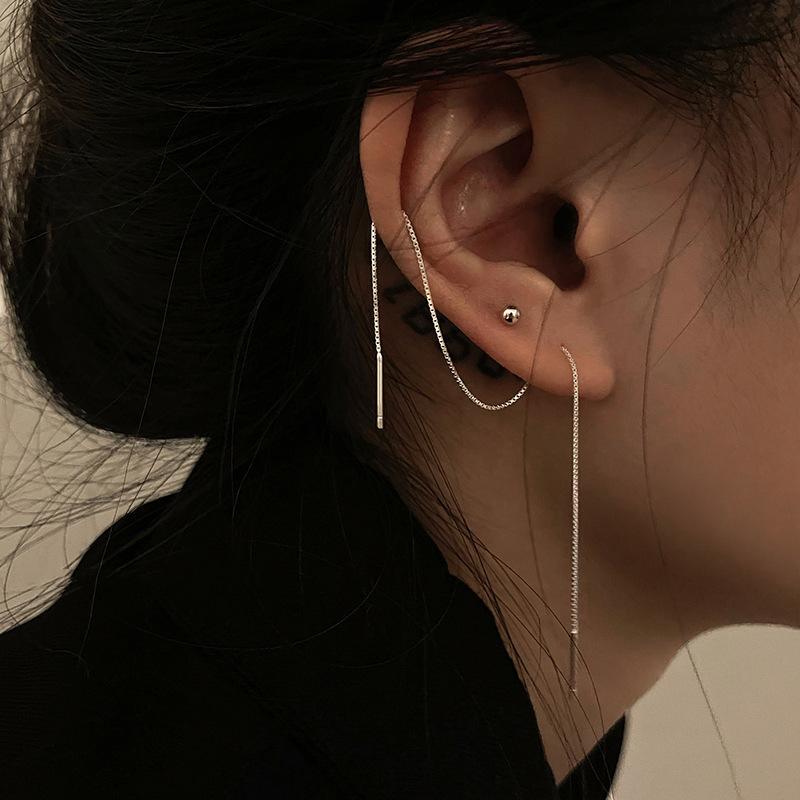 Vintage Silver Color Long Earrings Wire Tassel Chain Drop Earring Women's Ear Line Straight Hanging Earings Korean Jewelry Gifts