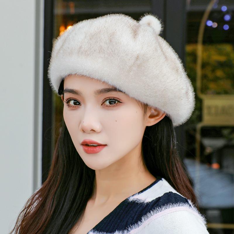 Big Head Circumference Black Beret Female Winter New Trendy Face Small Mink Hair Hat Octagonal Hat Cloud Hat Milliner