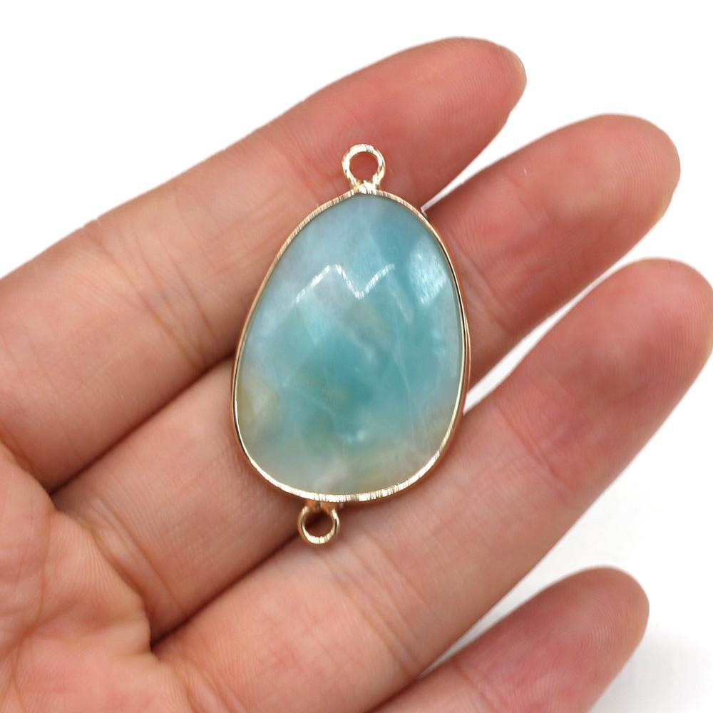1Pc Faceted Water Drop Natural Stone Connector Pendant 22×38mm Golden Zinc Alloy Bezel Wrapped Double Loops Gemstone Link Charm For DIY Jewelry Making