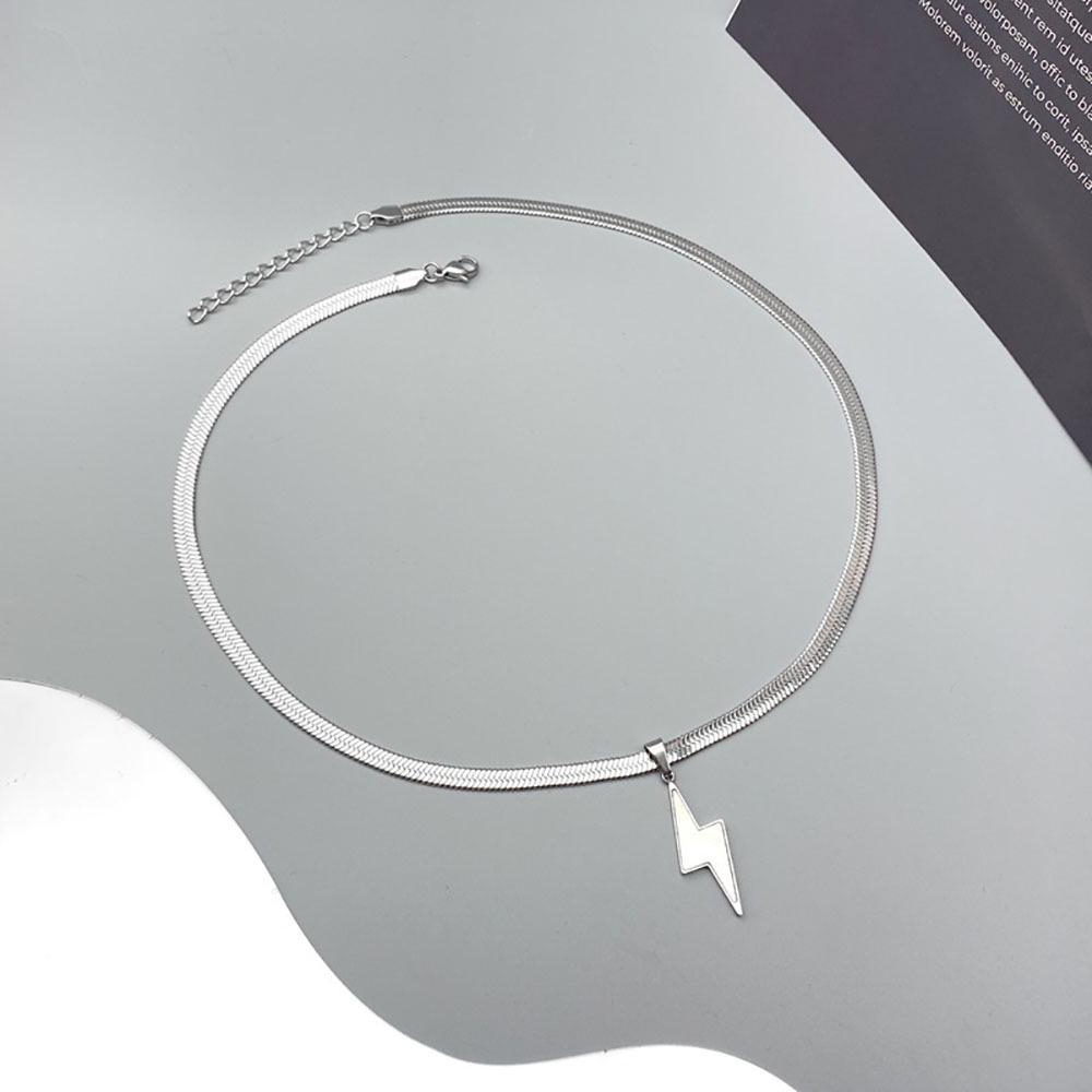 Unisex Silver White Lightning Pendant with Mother-of-Pearl On Snake Bone Chain Necklace