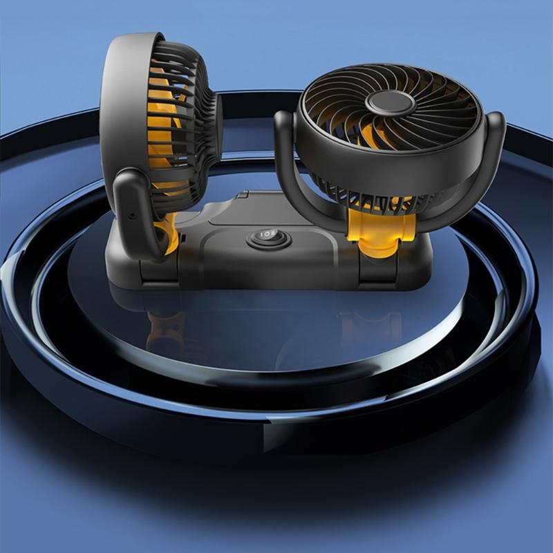 Ventilátor do auta USB/12V/24V ventilátor do auta s 2 rychlostmi, 360° otočný dvouhlavý ventilátor, elektrický ventilátor do auta se silným větrem